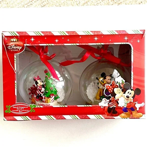 Vintage 2010 Disney Minnie, Mickey & Pluto Clear Holiday Ornament Duo! - Picture 2 of 3
